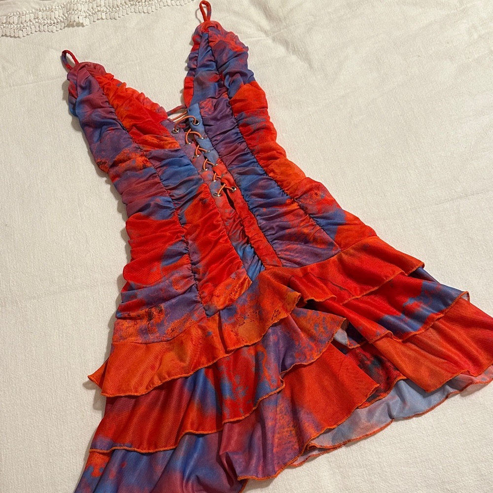 Red and Blue Ruffled Dress